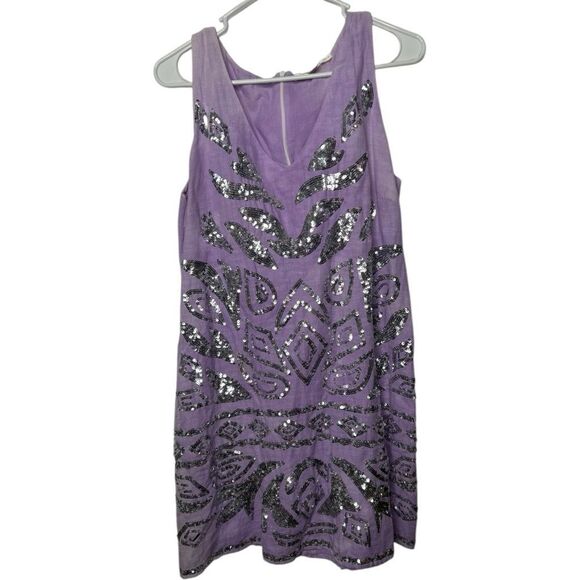 Boston Proper Lavender Purple Sequin Line. blend Mini Dress Size 10 Princess - Picture 1 of 12